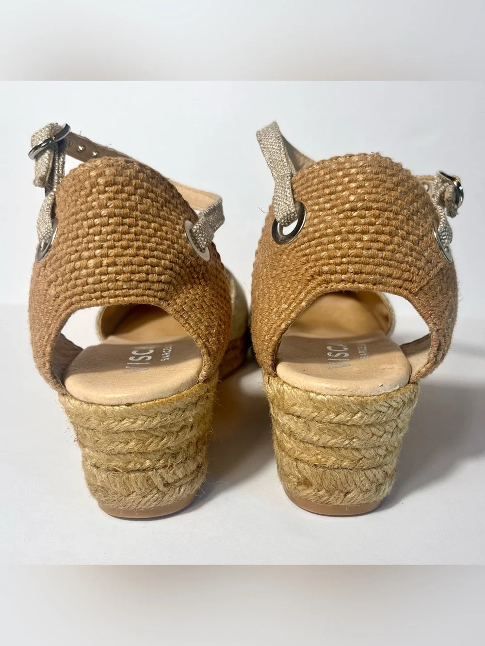 Viscata Pubol Canvas Espadrille Wedge Sandals 40 9 Leather Metallic Ankle Strap